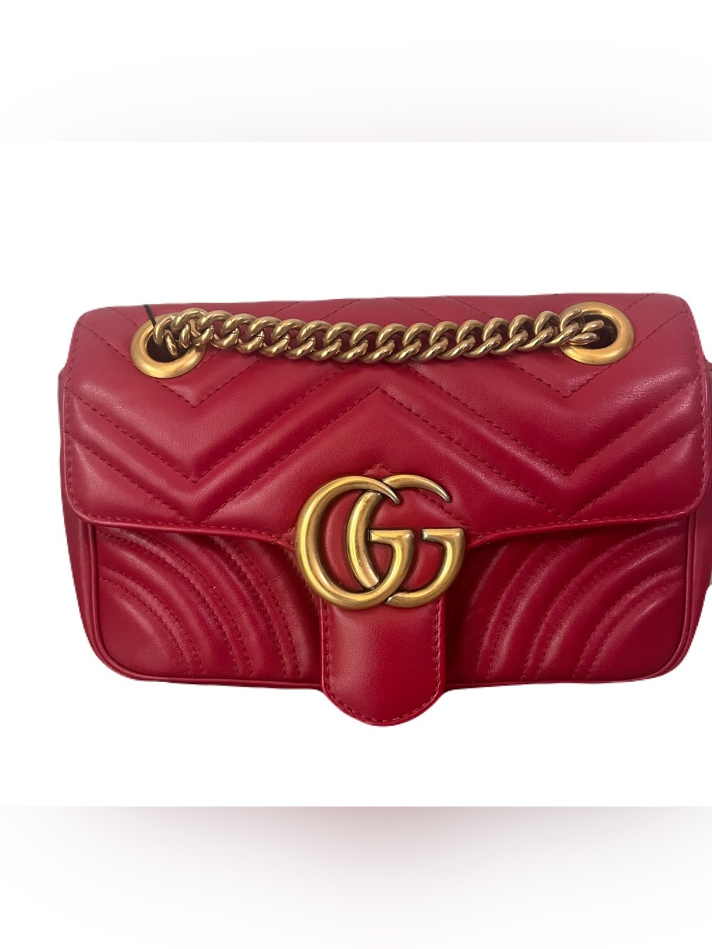 Gucci GG Marmont Red Flap Small Leather Shoulder Bag